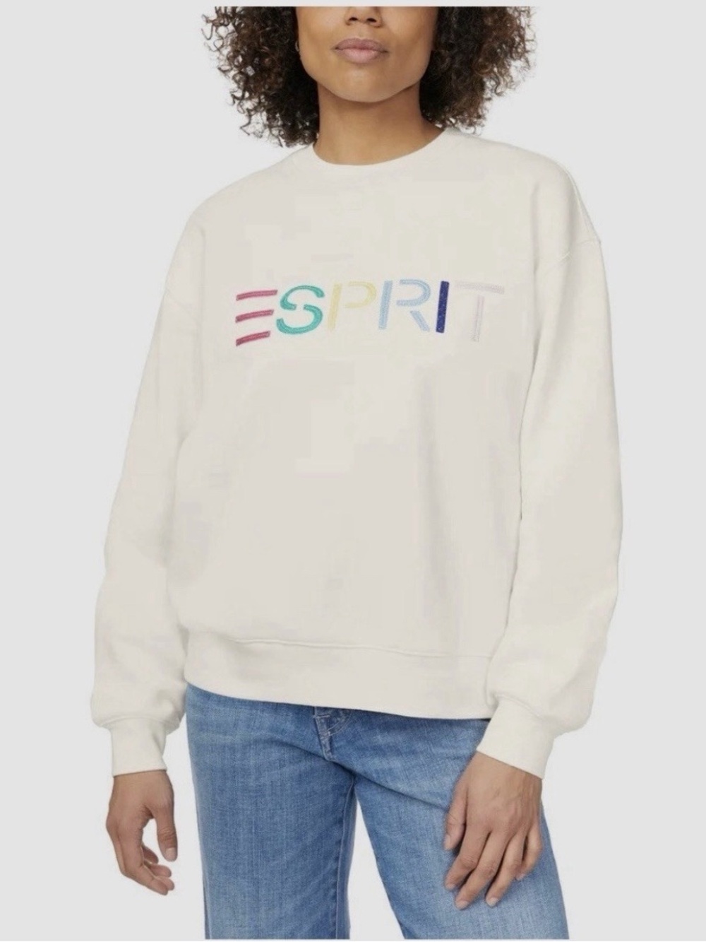 Esprit Cream Crewneck Sweatshirt with Multicolor Logo